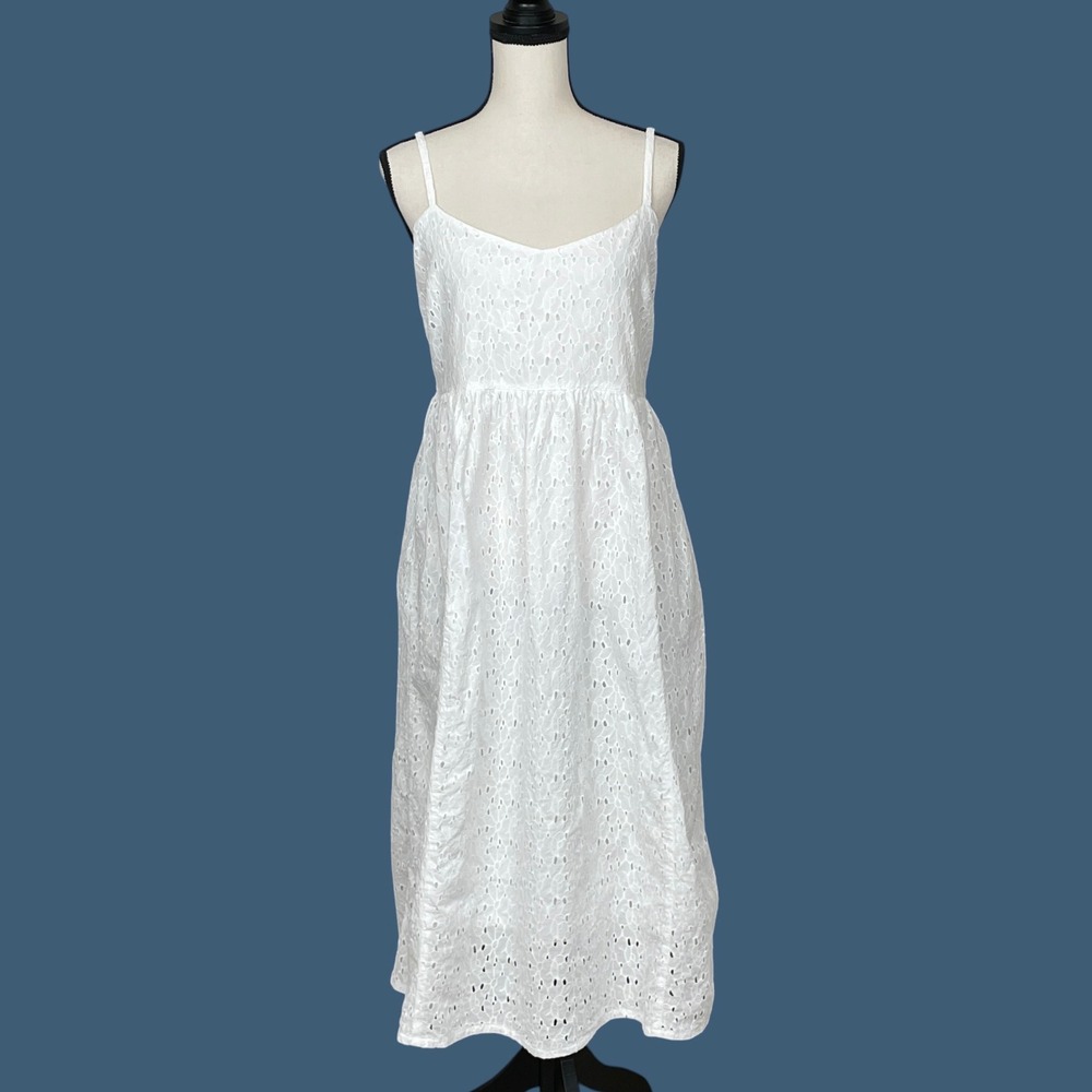 People Tree Organic Cotton Eyelet Lace Midi Dress Size 10 Boho Coastal Feminine